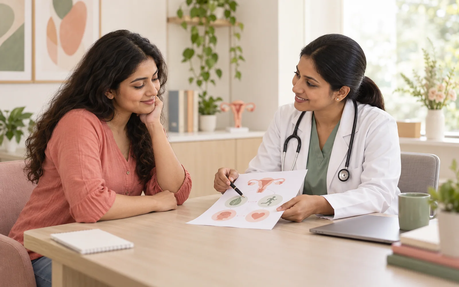A clinician and patient discussing a personalised PCOS care plan